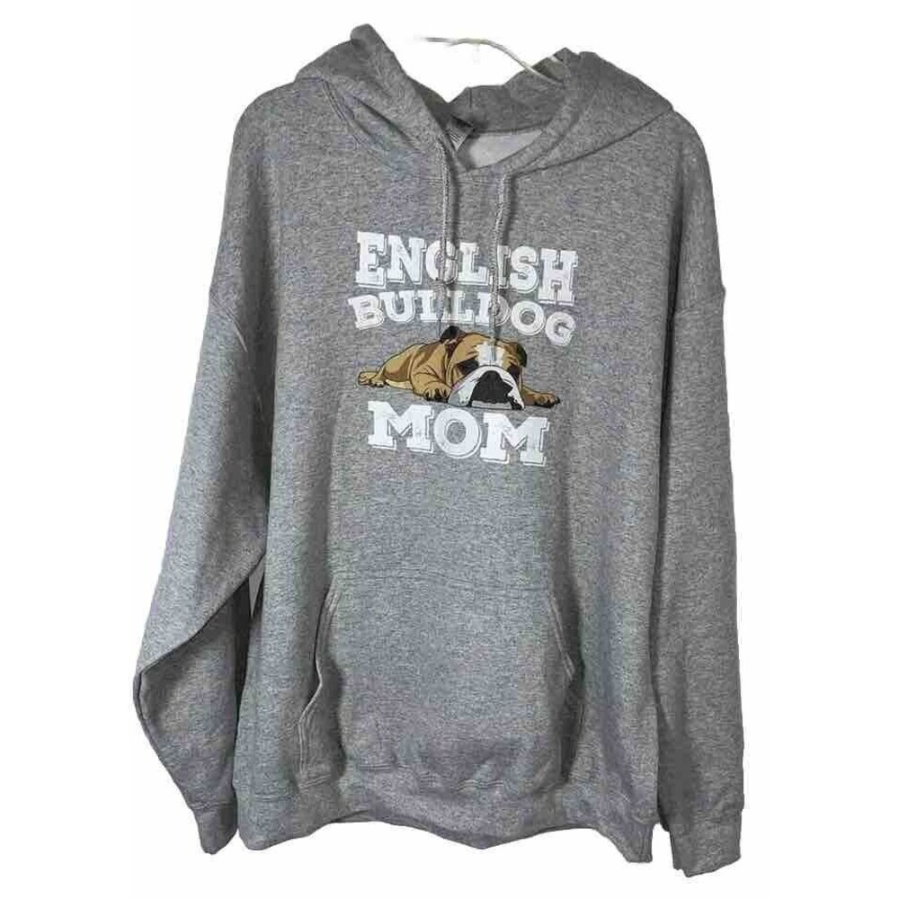 XL Gildan English Buldog Mom Gray Hoodie Drawstring Hoodie Sweet shirt